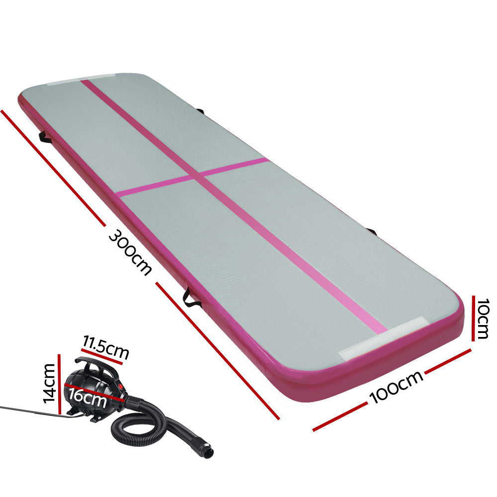 Gymnastics: Everfit GoFun 3X1M Inflatable Air Track Mat with Pump Tumbling Gymnastics Pink