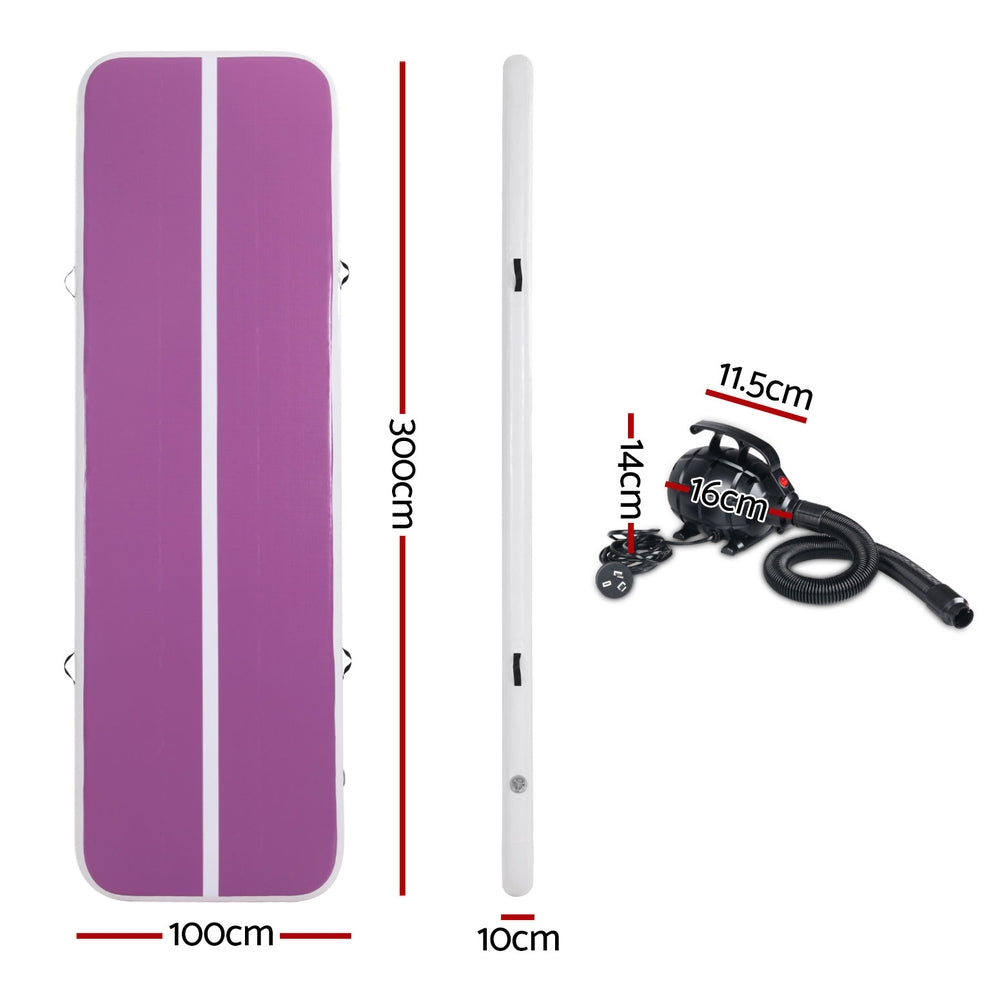Gymnastics: Everfit 3M Air Track Gymnastics Tumbling Exercise Yoga Mat W/ Pump Inflatable Purple