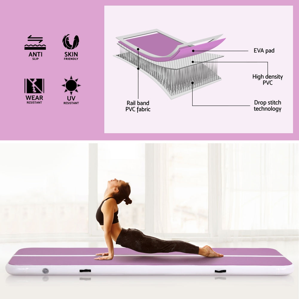 Gymnastics: Everfit 3M Air Track Gymnastics Tumbling Exercise Yoga Mat W/ Pump Inflatable Purple