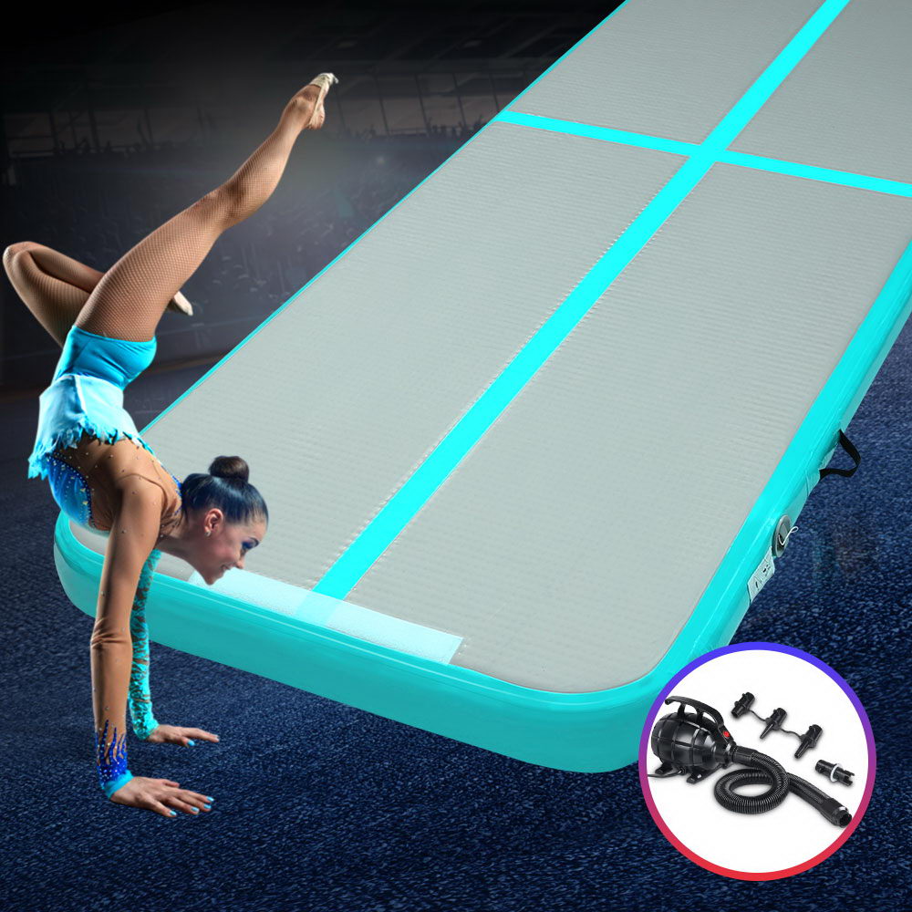 Gymnastics: Everfit GoFun 4X1M Inflatable Air Track Mat with Pump Tumbling Gymnastics Green