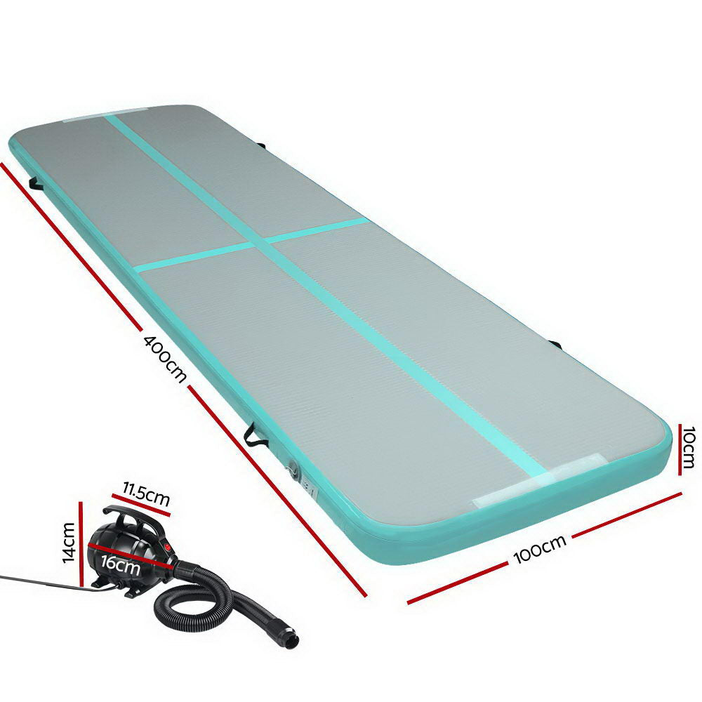 Gymnastics: Everfit GoFun 4X1M Inflatable Air Track Mat with Pump Tumbling Gymnastics Green