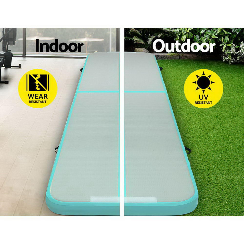 Gymnastics: Everfit GoFun 4X1M Inflatable Air Track Mat with Pump Tumbling Gymnastics Green