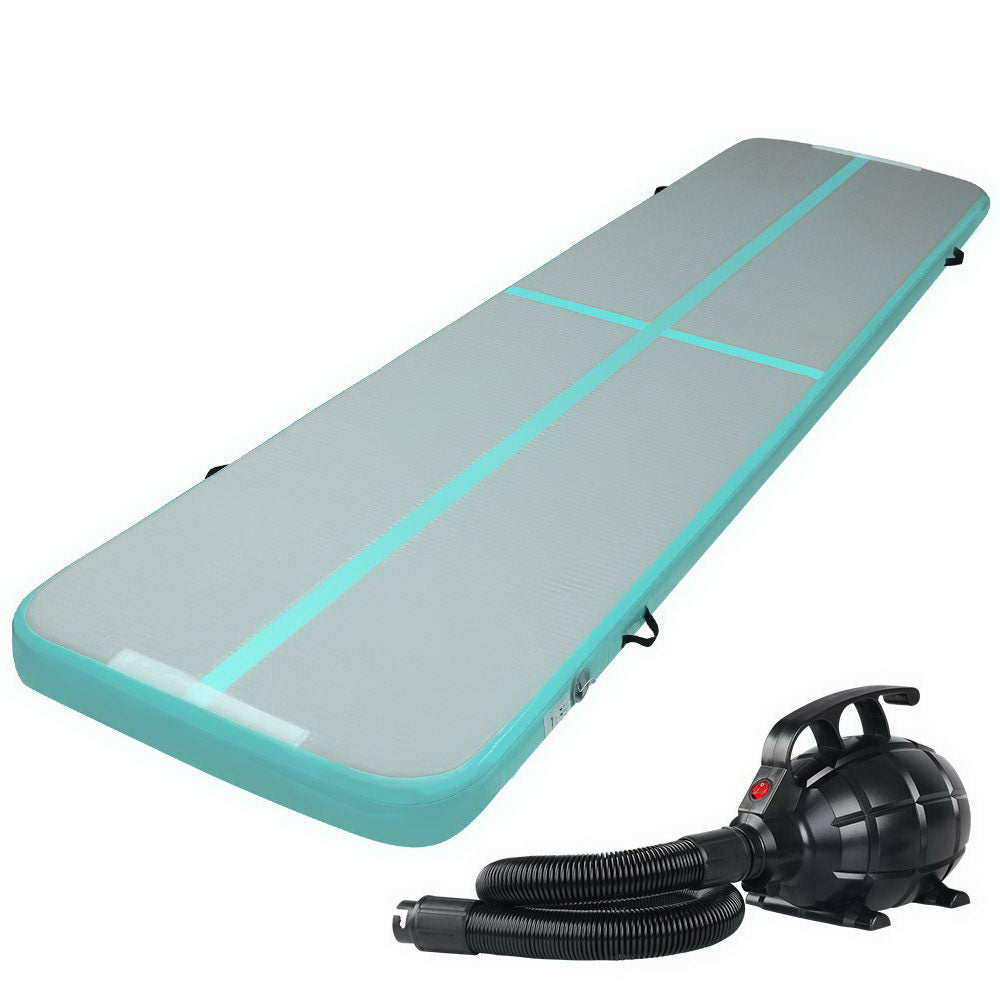 Gymnastics: Everfit GoFun 4X1M Inflatable Air Track Mat with Pump Tumbling Gymnastics Green