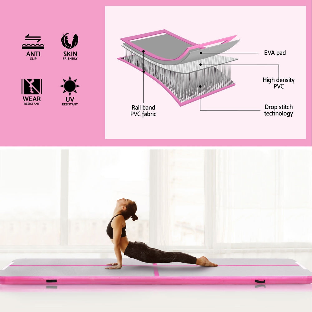 Gymnastics: Everfit 4M Air Track Gymnastics Tumbling Exercise Cheerleading Mat Inflatable Pink