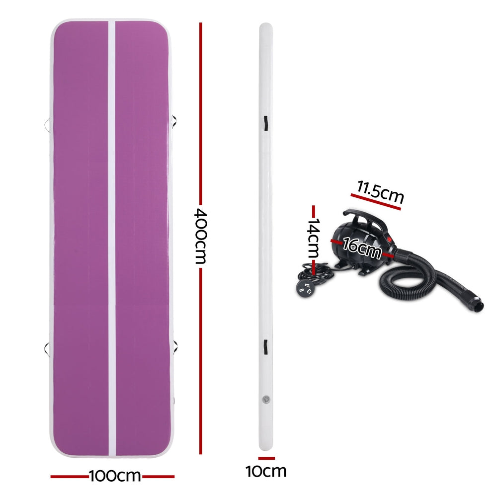 Gymnastics: Everfit 4M Air Track Gymnastics Tumbling Exercise Yoga Mat W/ Pump Inflatable Purple