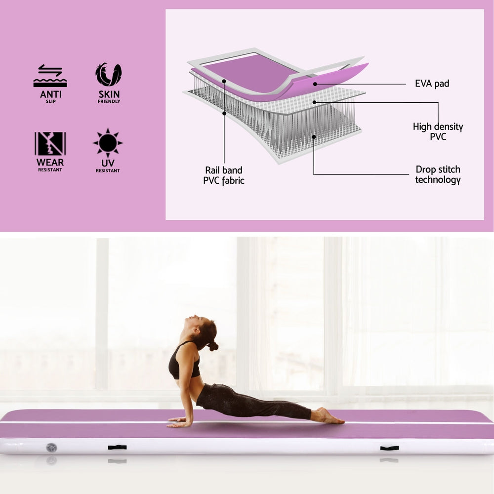 Gymnastics: Everfit 4M Air Track Gymnastics Tumbling Exercise Yoga Mat W/ Pump Inflatable Purple