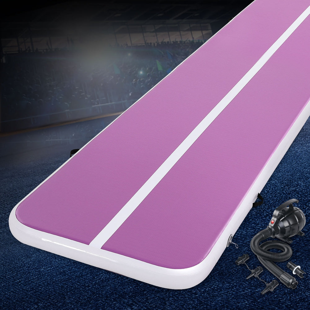 Gymnastics: Everfit 4M Air Track Gymnastics Tumbling Exercise Yoga Mat W/ Pump Inflatable Purple
