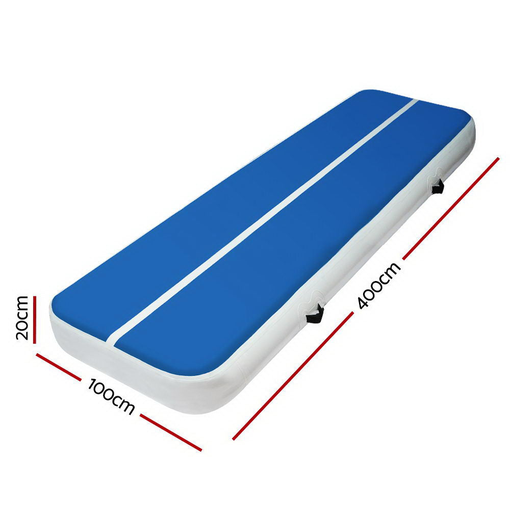Gymnastics: 4m x 1m Inflatable Air Track Mat 20cm Thick Gymnastic Tumbling Blue And White