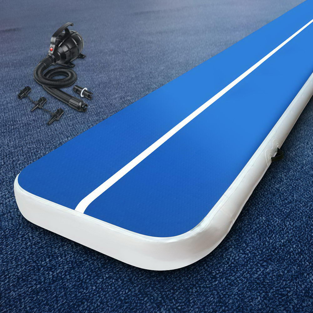 Gymnastics: Everfit 4X1M Inflatable Air Track Mat 20CM Thick with Pump Tumbling Gymnastics Blue