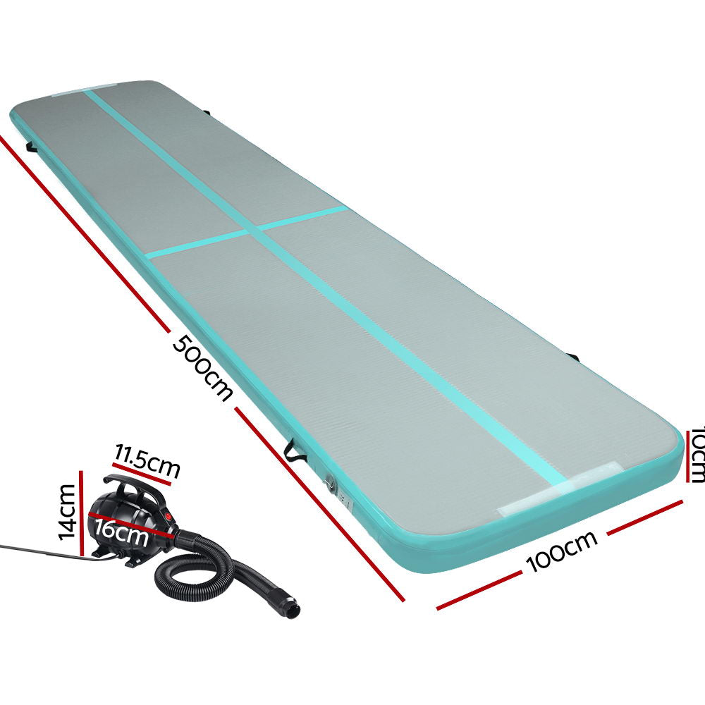 Gymnastics: Everfit GoFun 5X1M Inflatable Air Track Mat with Pump Tumbling Gymnastics Green