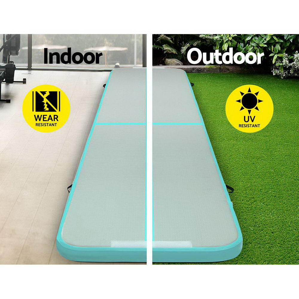 Gymnastics: Everfit GoFun 5X1M Inflatable Air Track Mat with Pump Tumbling Gymnastics Green