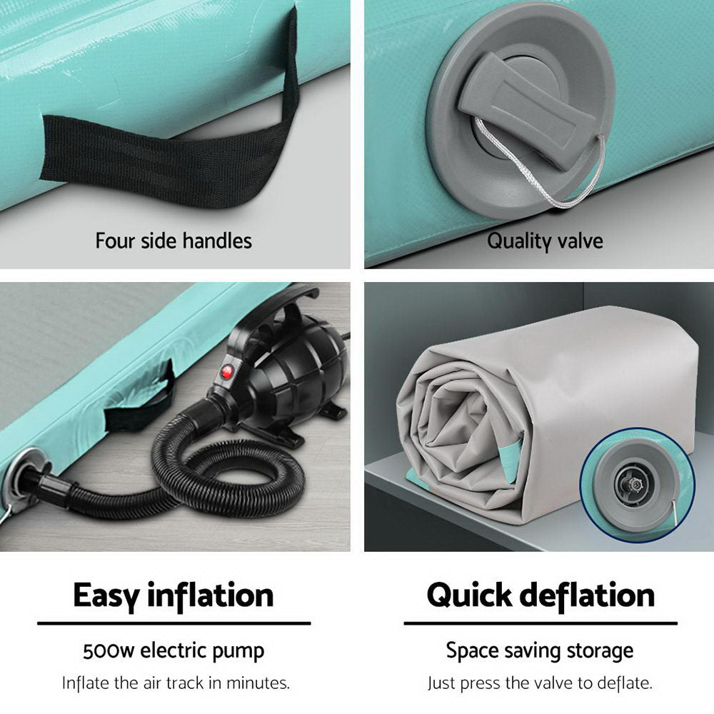 Gymnastics: Everfit GoFun 5X1M Inflatable Air Track Mat with Pump Tumbling Gymnastics Green