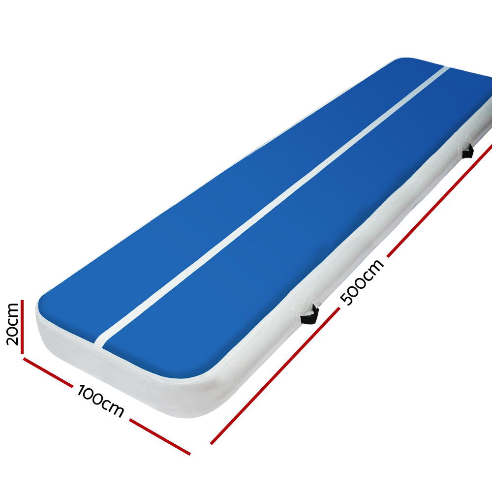 Gymnastics: 5m x 1m Inflatable Air Track Mat 20cm Thick Gymnastic Tumbling Blue And White