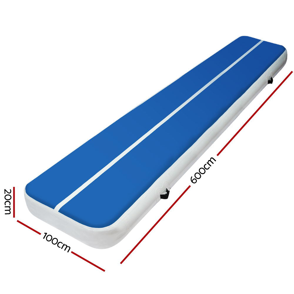 Gymnastics: 6m x 1m Inflatable Air Track Mat 20cm Thick Gymnastic Tumbling Blue And White