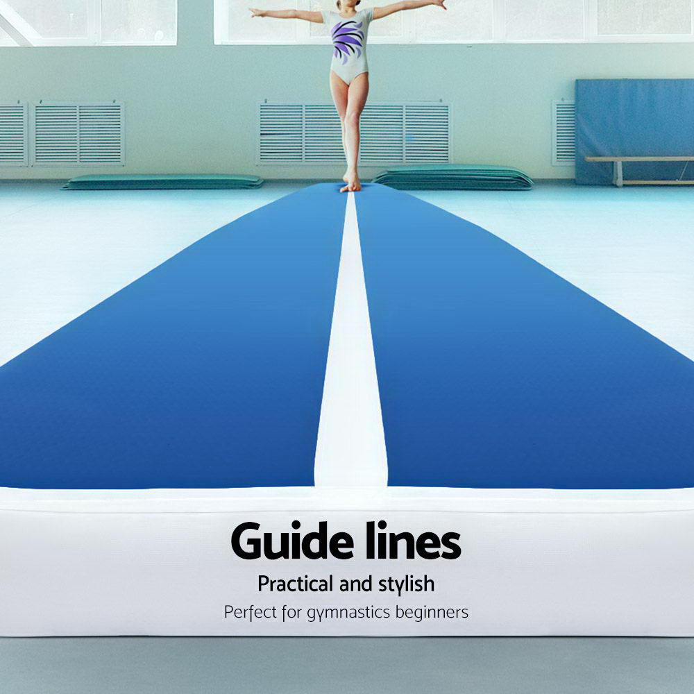 Gymnastics: 6m x 1m Inflatable Air Track Mat 20cm Thick Gymnastic Tumbling Blue And White