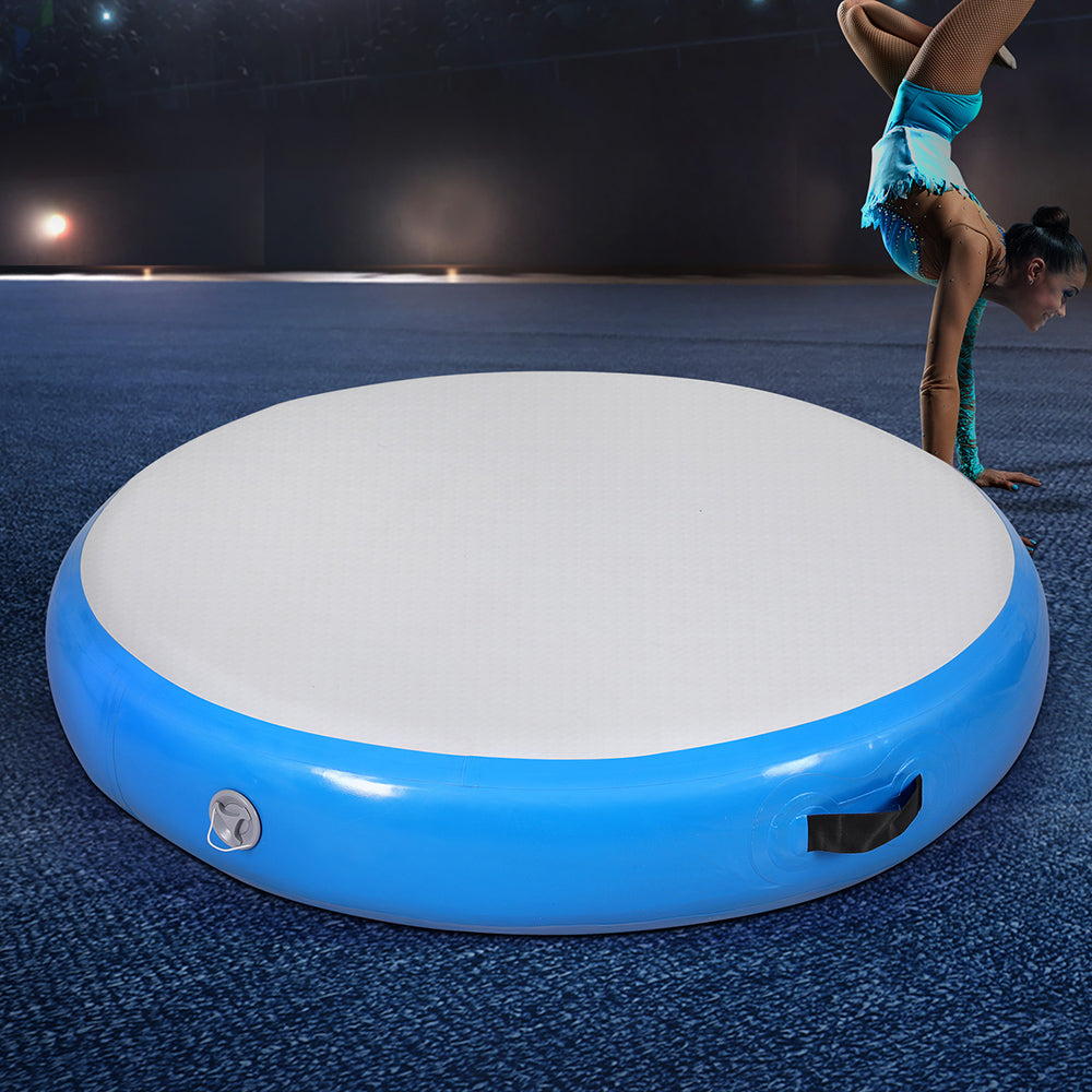 Gymnastics: Everfit 1m Air Track Spot Inflatable Gymnastics Tumbling Mat Round Blue