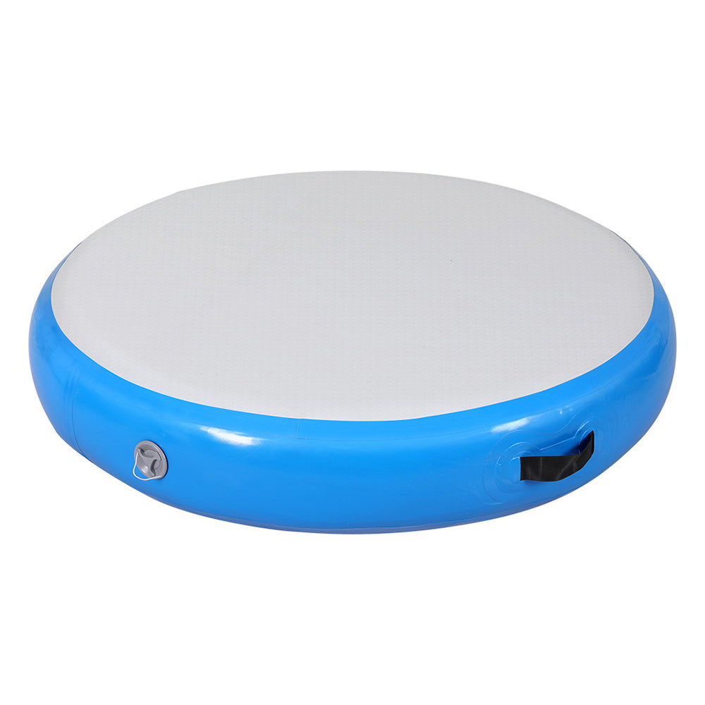 Gymnastics: Everfit 1m Air Track Spot Inflatable Gymnastics Tumbling Mat Round W/ Pump Blue