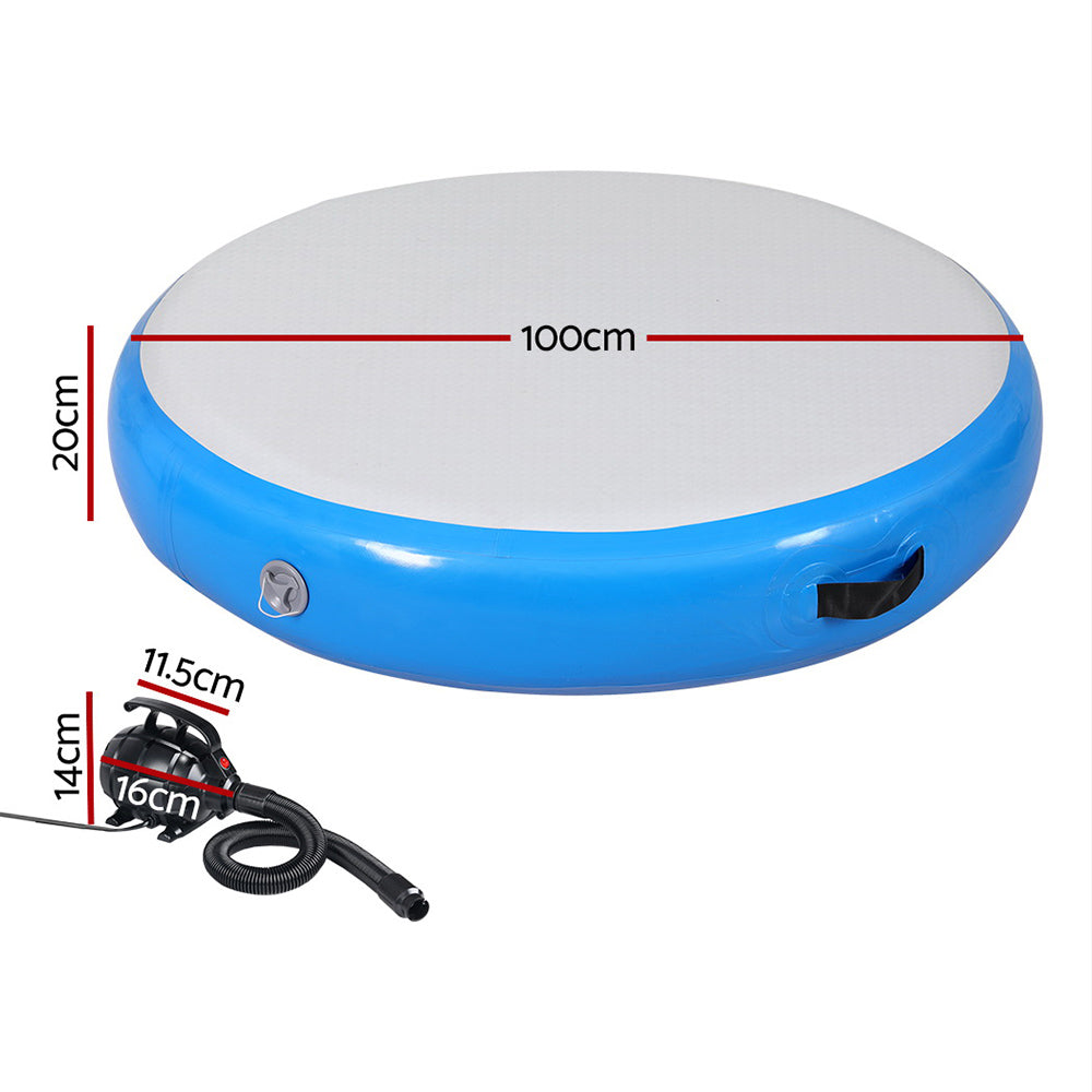 Gymnastics: Everfit 1m Air Track Spot Inflatable Gymnastics Tumbling Mat Round W/ Pump Blue