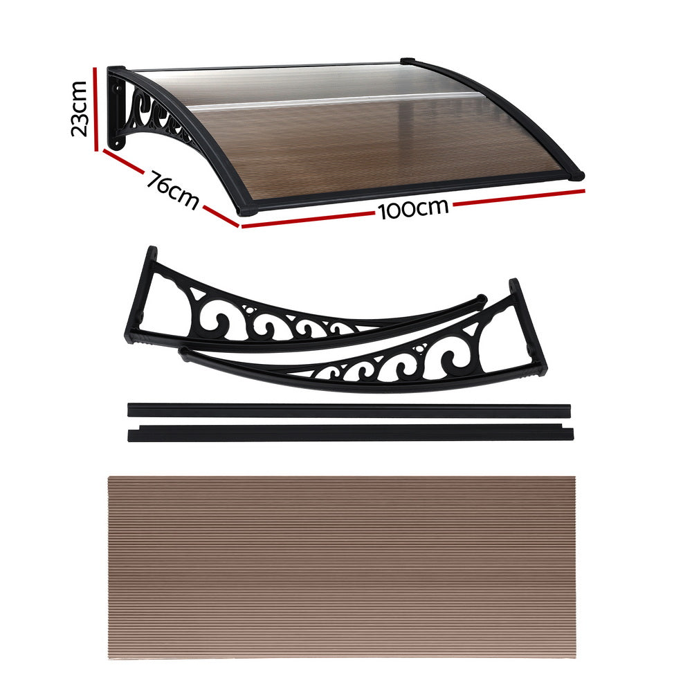 Awnings: Instahut Window Door Awning 0.8mx1m Brown