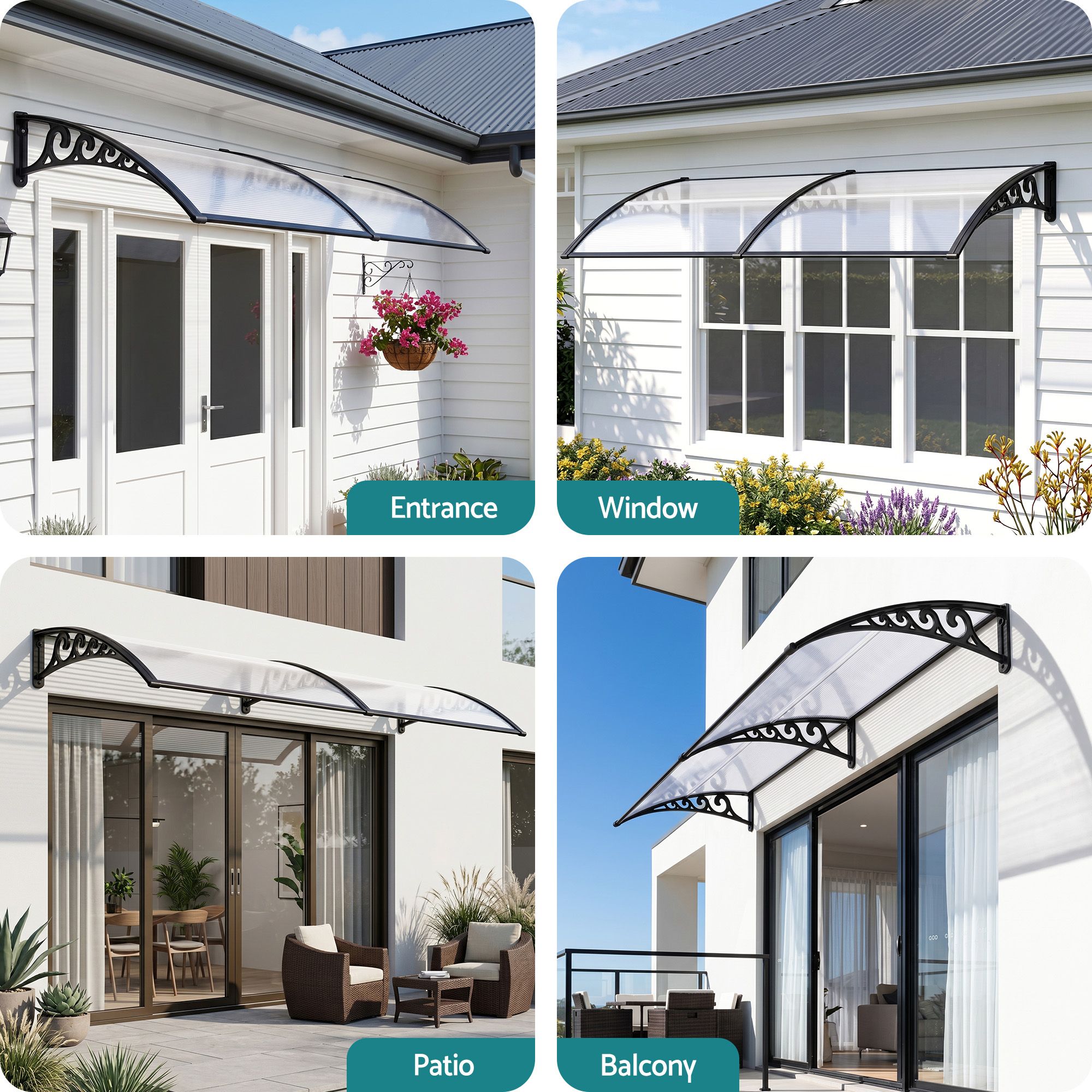 Instahut Window Door Awning 0.8mx2m Transparent