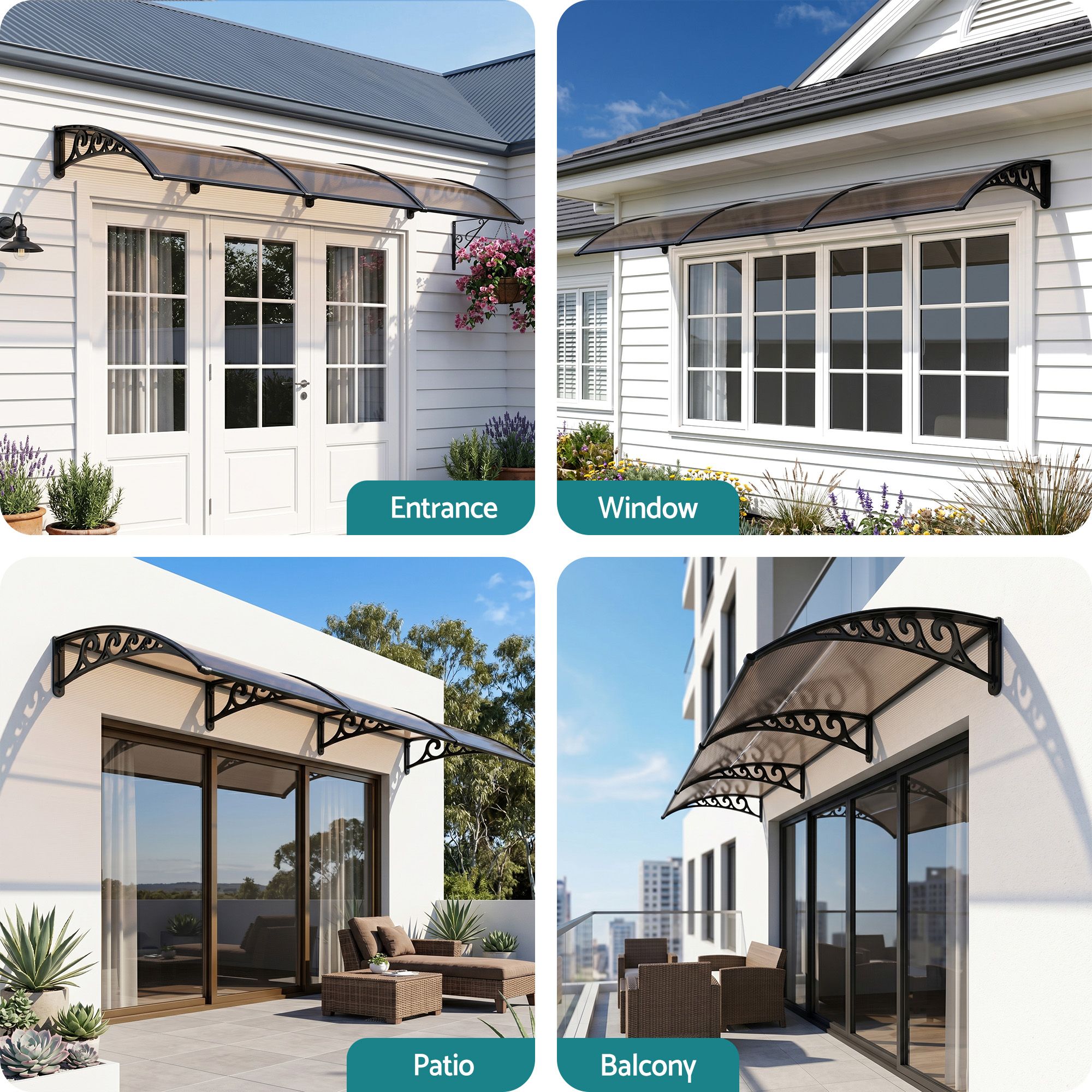 Instahut Window Door Awning 0.8mx3m Brown