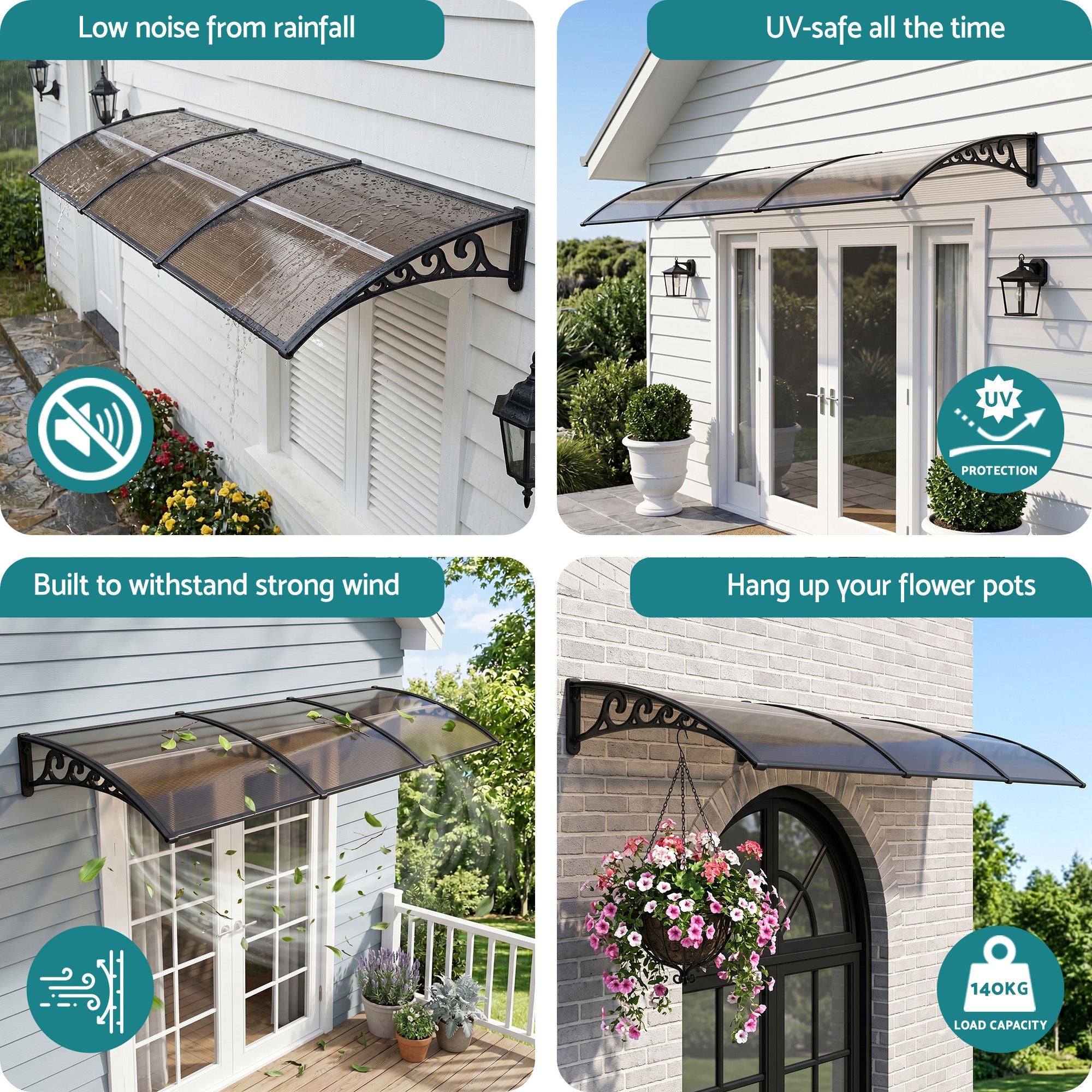 Instahut Window Door Awning 0.8mx3m Brown