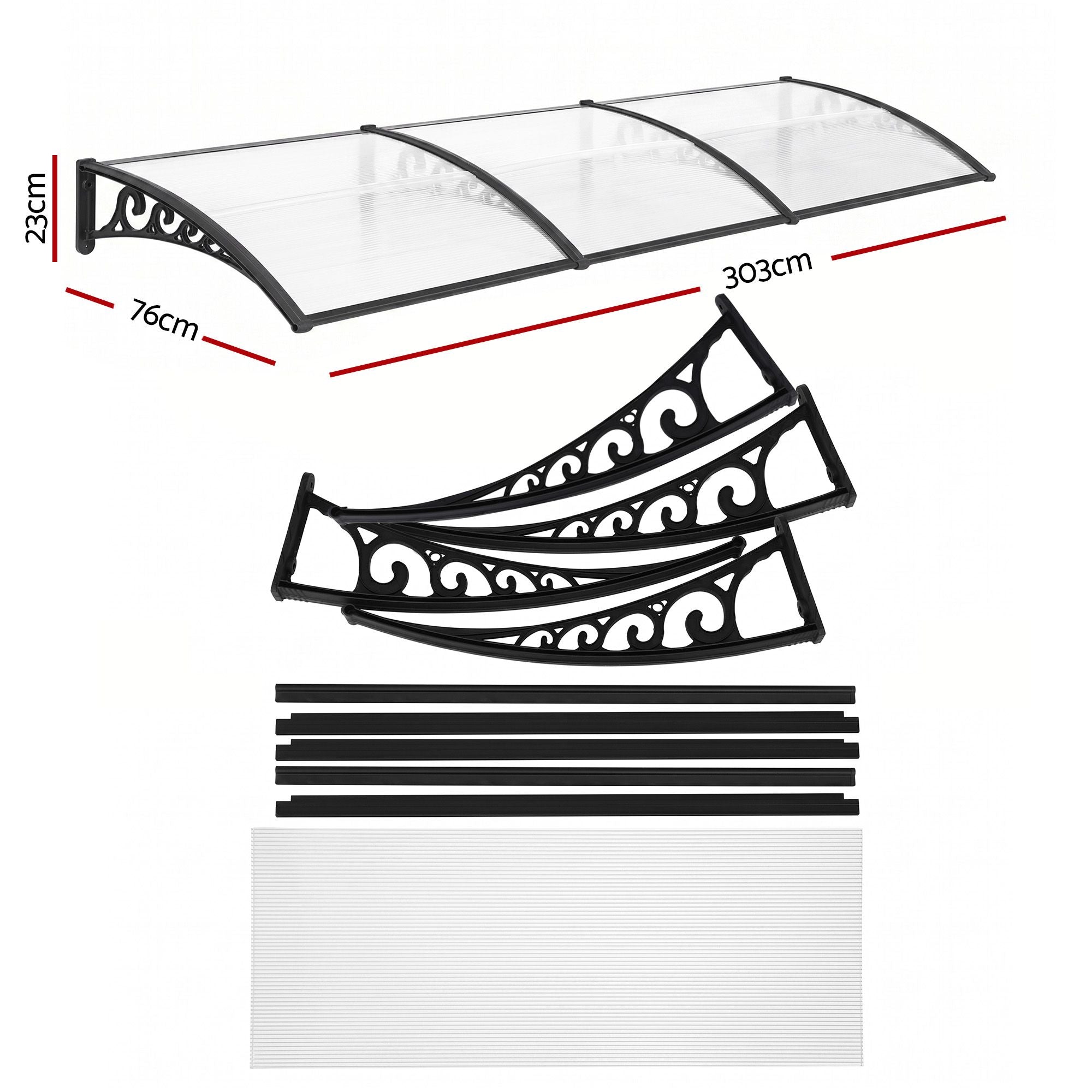 Instahut Window Door Awning 0.8mx3m Transparent