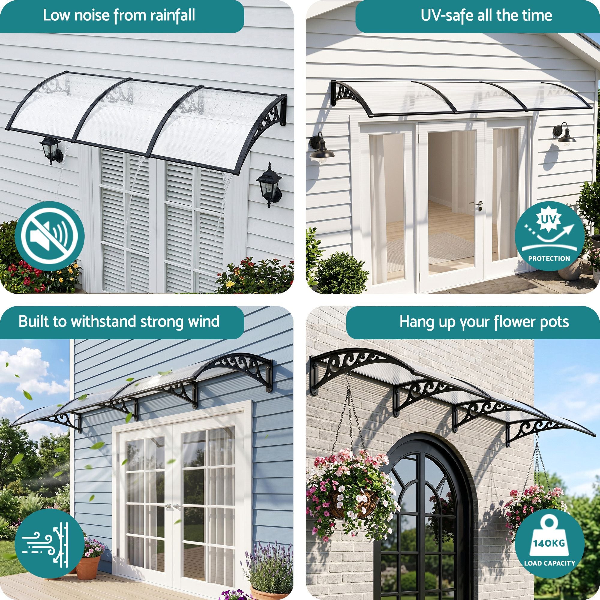 Instahut Window Door Awning 0.8mx3m Transparent