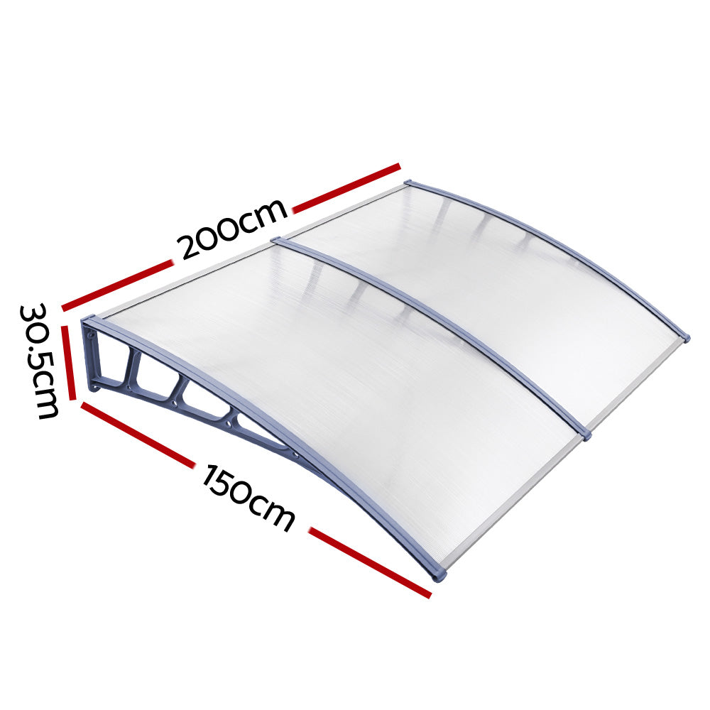 Awnings: Instahut Window Door Awning Canopy 1.5mx2m Transparent Sheet Grey Plastic Frame