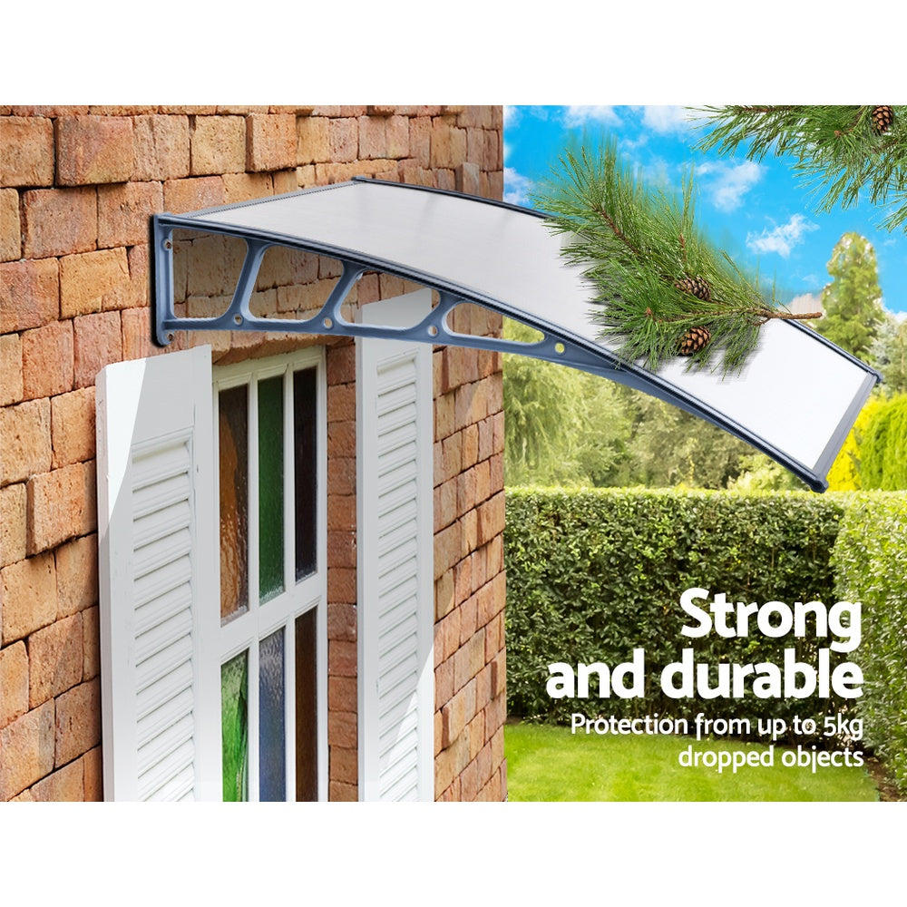 Awnings: Instahut Window Door Awning Canopy 1.5mx2m Transparent Sheet Grey Plastic Frame