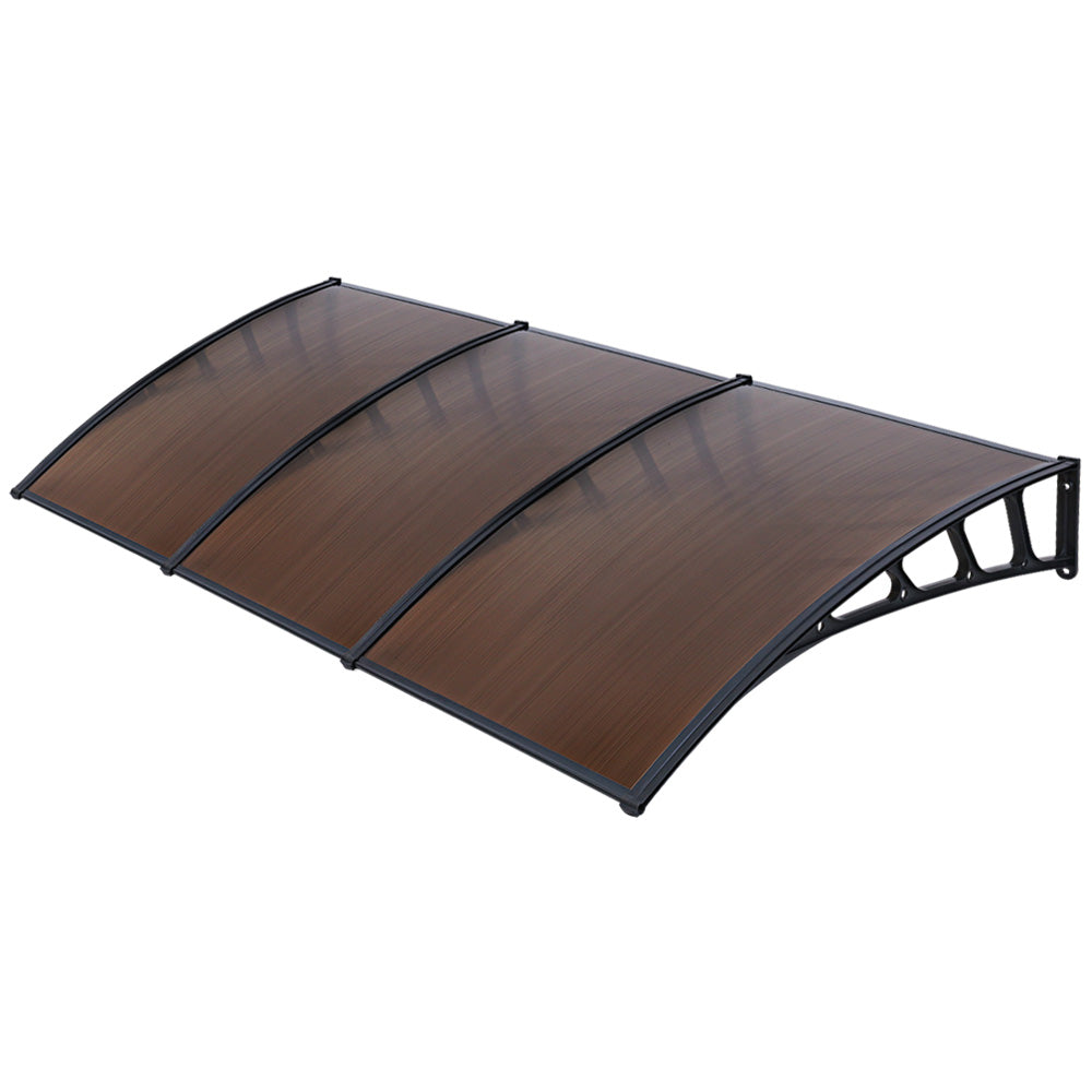 Awnings: Instahut Window Door Awning Canopy 1.5mx3m Brown Sheet Black Plastic Frame