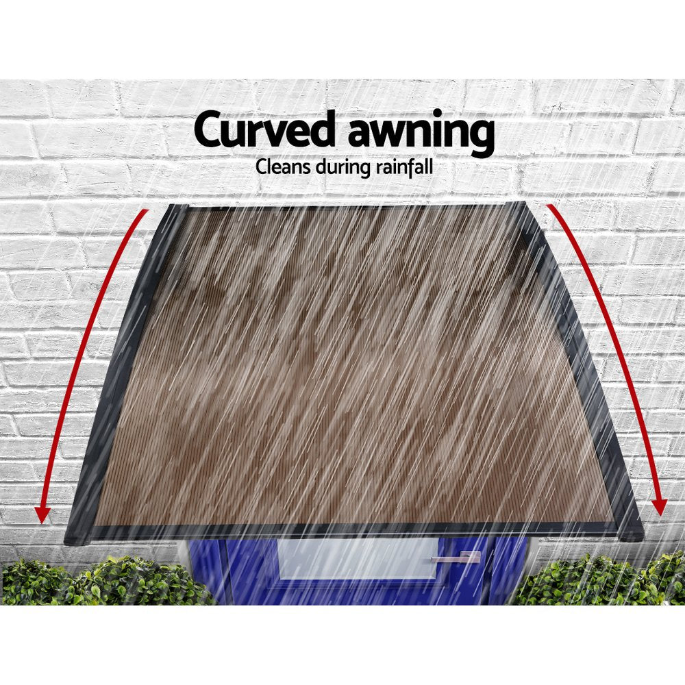 Awnings: Instahut Window Door Awning Canopy 1.5mx3m Brown Sheet Black Plastic Frame