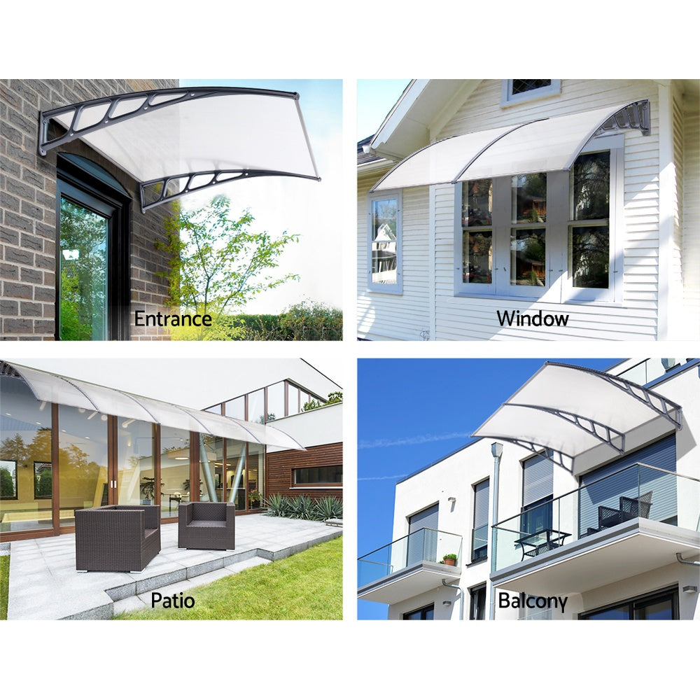 Awnings: Instahut Window Door Awning Canopy 1.5mx3m Transparent Sheet Grey Plastic Frame