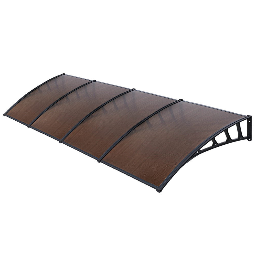Awnings: Instahut Window Door Awning Canopy 1.5mx4m Brown Sheet Black Plastic Frame