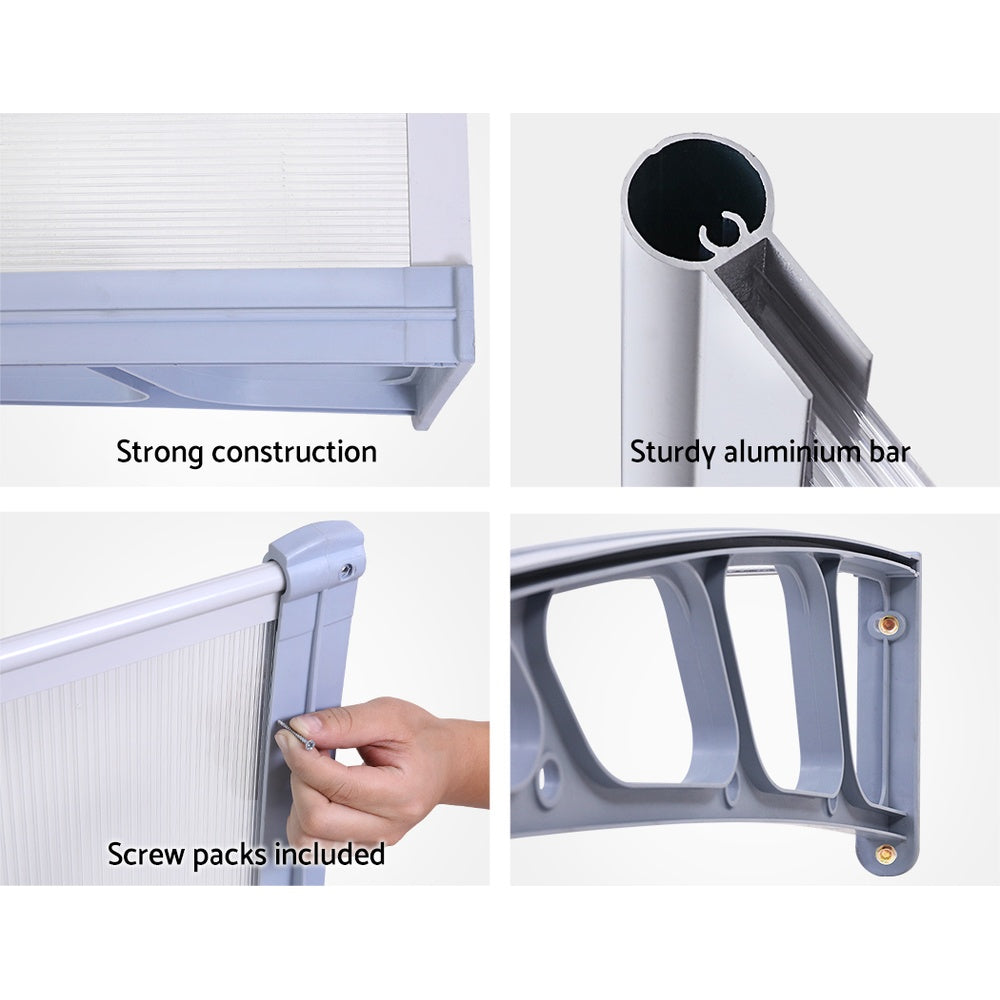 Awnings: Instahut Window Door Awning Canopy 1.5mx4m Transparent Sheet Grey Plastic Frame