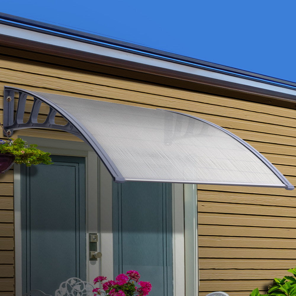 Awnings: Instahut Window Door Awning Canopy 1.5mx4m Transparent Sheet Grey Plastic Frame