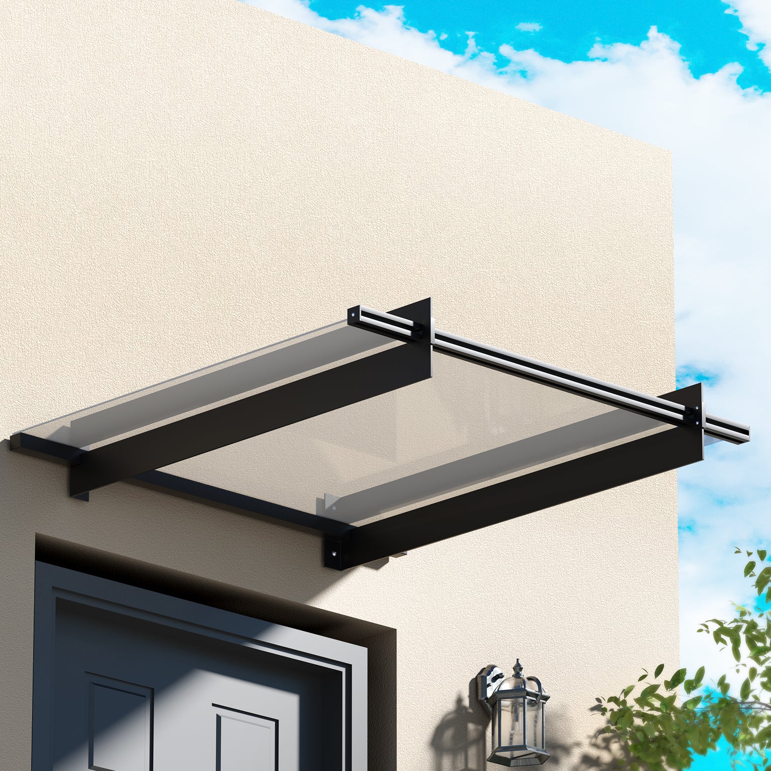 Awnings: Instahut Window Door Awning Canopy 1mx1m Flat Transparent Sheet Metal Frame