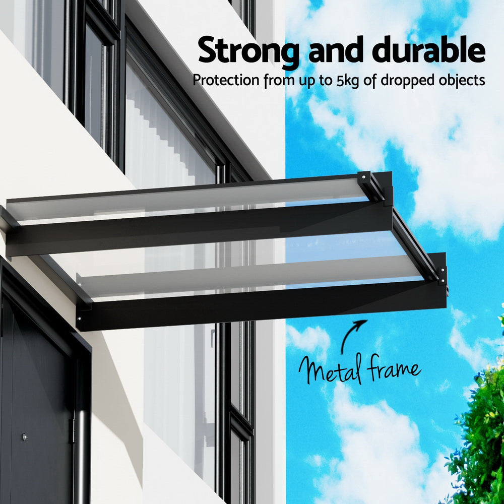 Awnings: Instahut Window Door Awning Canopy 1mx1m Flat Transparent Sheet Metal Frame