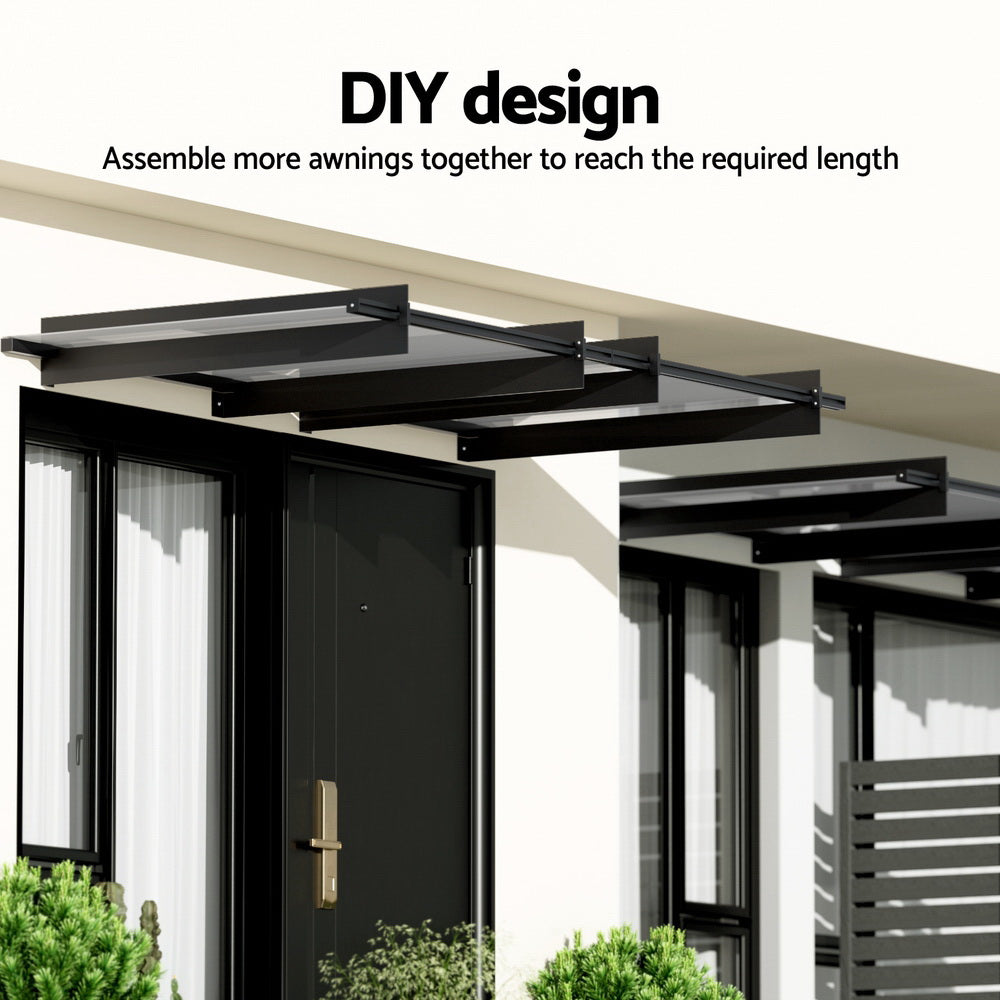 Awnings: Instahut Window Door Awning Canopy 1mx1m Flat Transparent Sheet Metal Frame