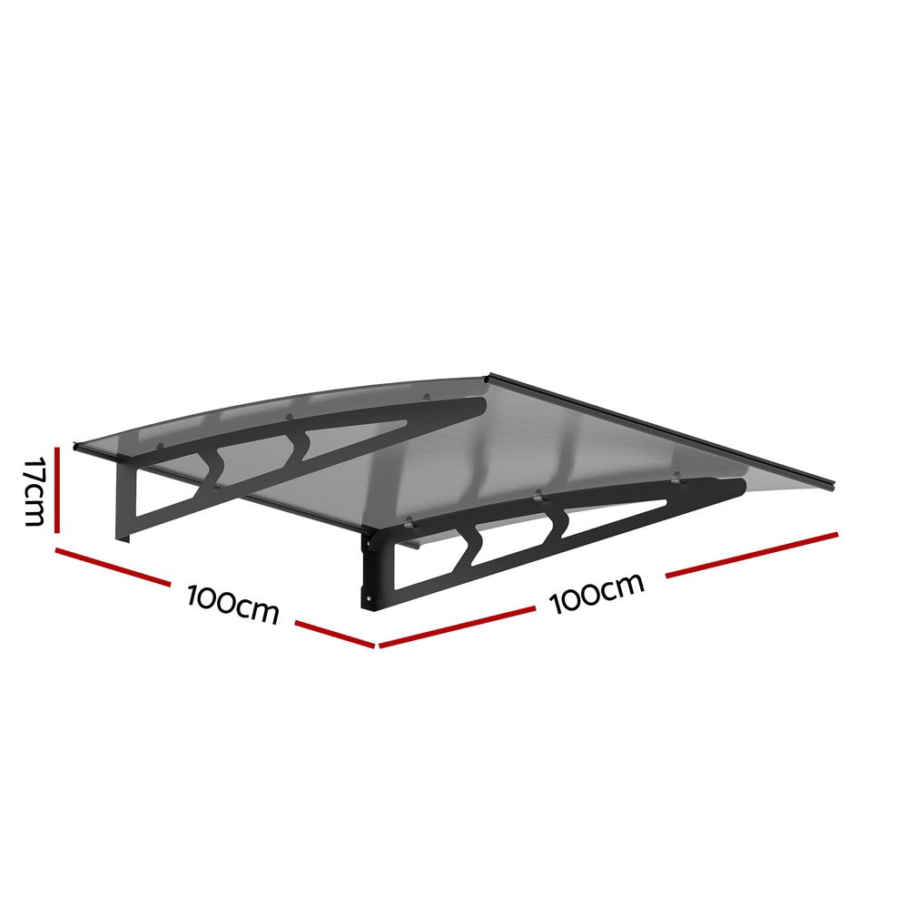 Awnings: Instahut Window Door Awning Canopy 1mx1m Grey Solid Sheet Metal Frame
