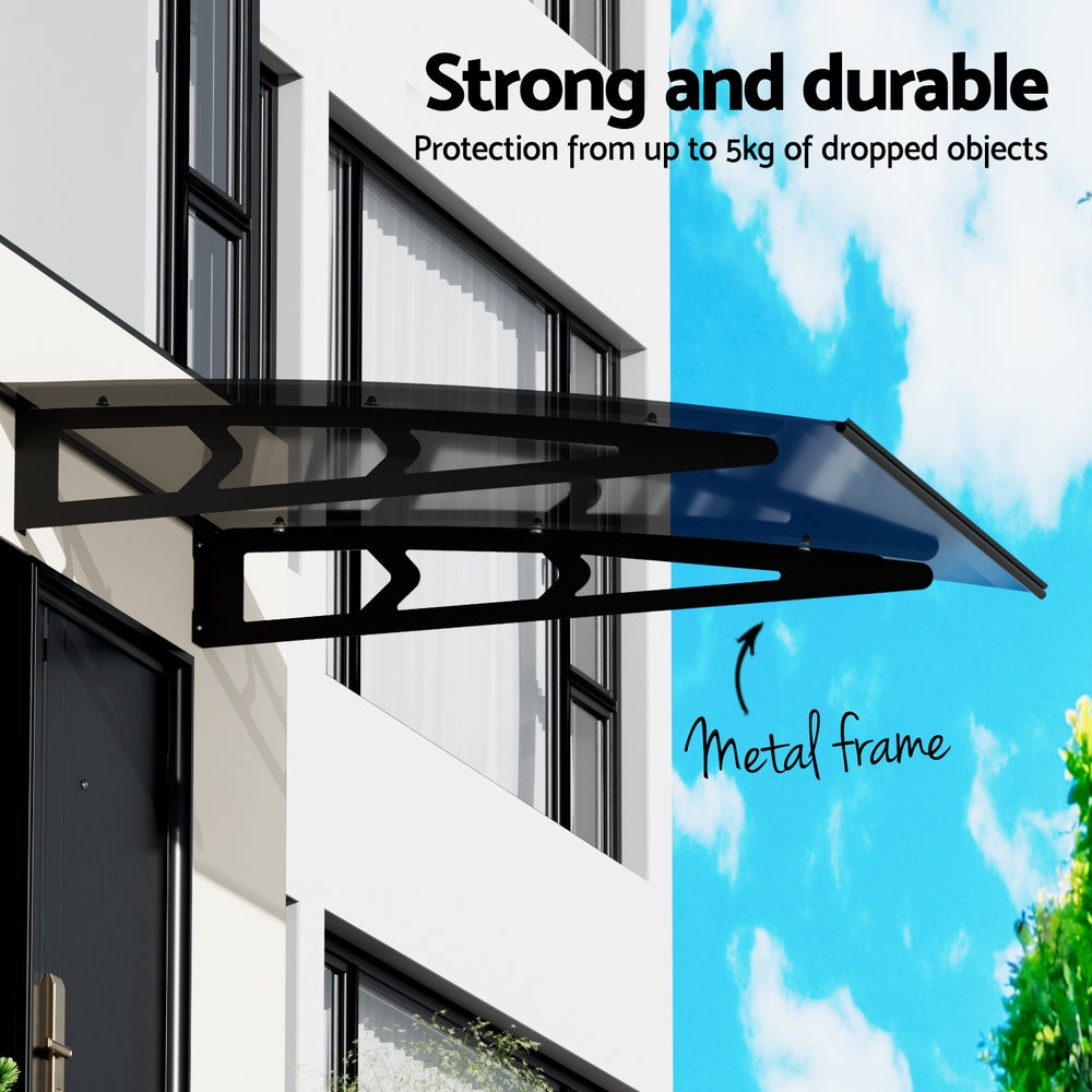 Awnings: Instahut Window Door Awning Canopy 1mx1m Grey Solid Sheet Metal Frame