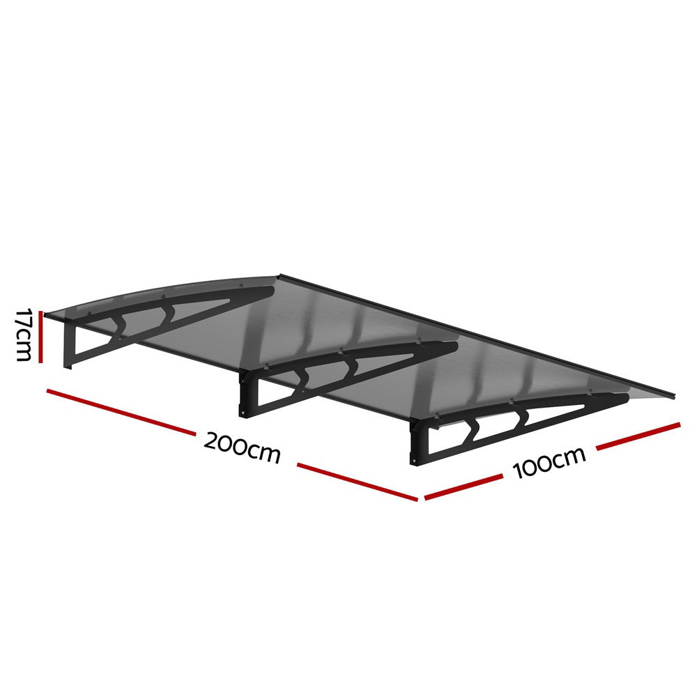 Awnings: Instahut Window Door Awning Canopy 1mx2m Grey Solid Sheet Metal Frame