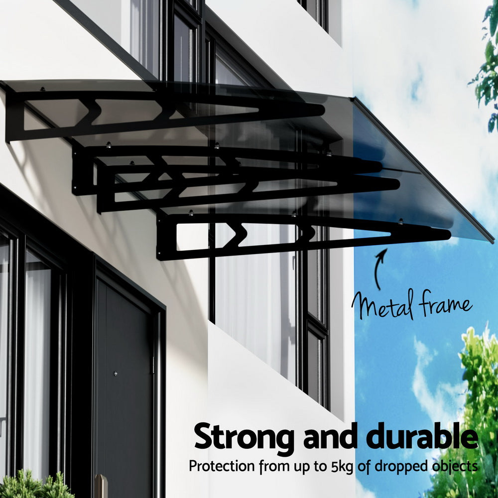 Awnings: Instahut Window Door Awning Canopy 1mx2m Grey Solid Sheet Metal Frame