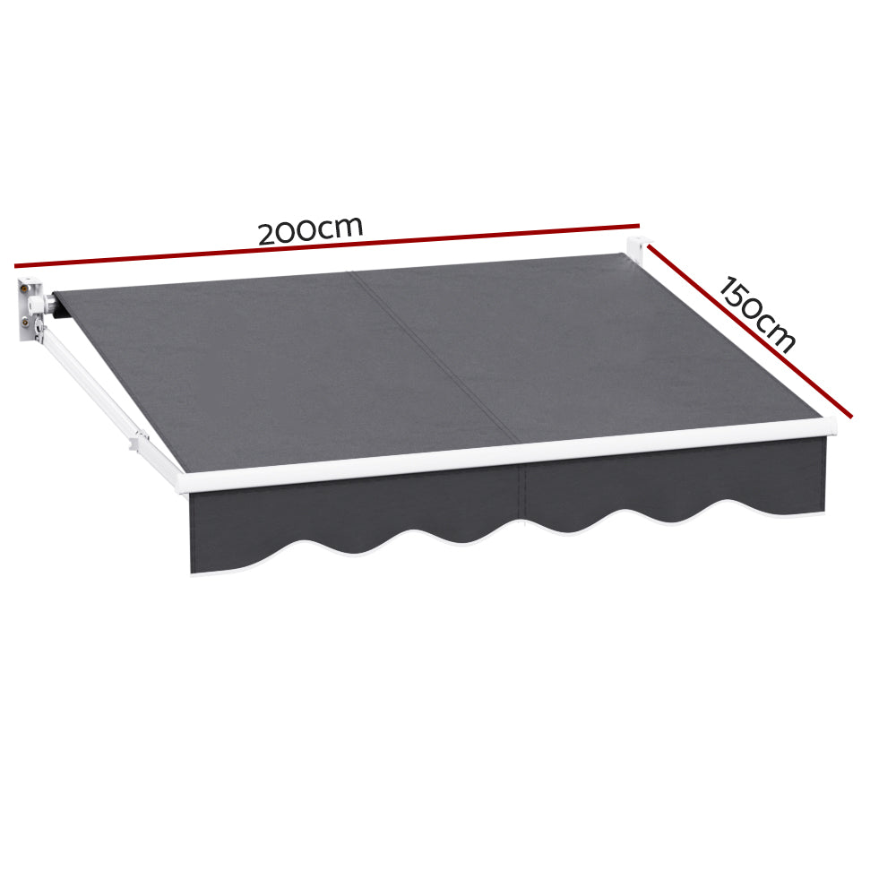 Awnings: Instahut Retractable Folding Arm Awning Manual Sunshade 2Mx1.5M Grey