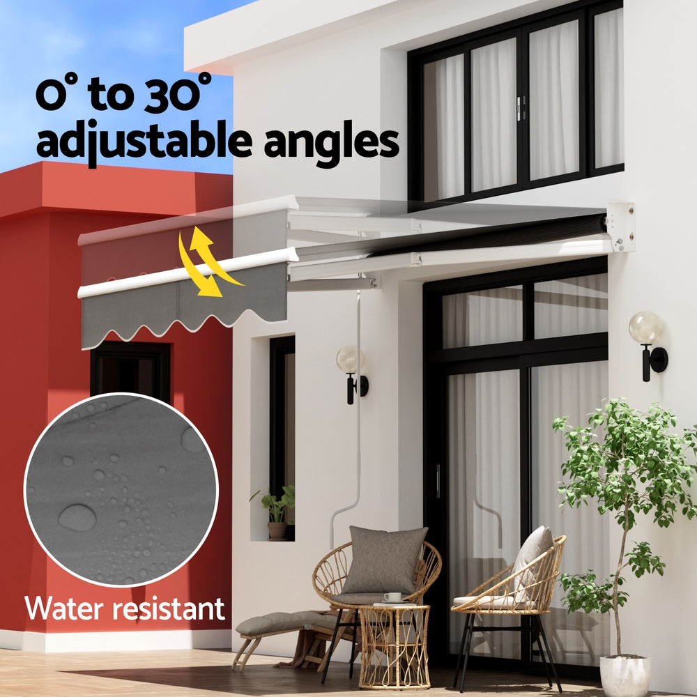 Awnings: Instahut Retractable Folding Arm Awning Manual Sunshade 2Mx1.5M Grey