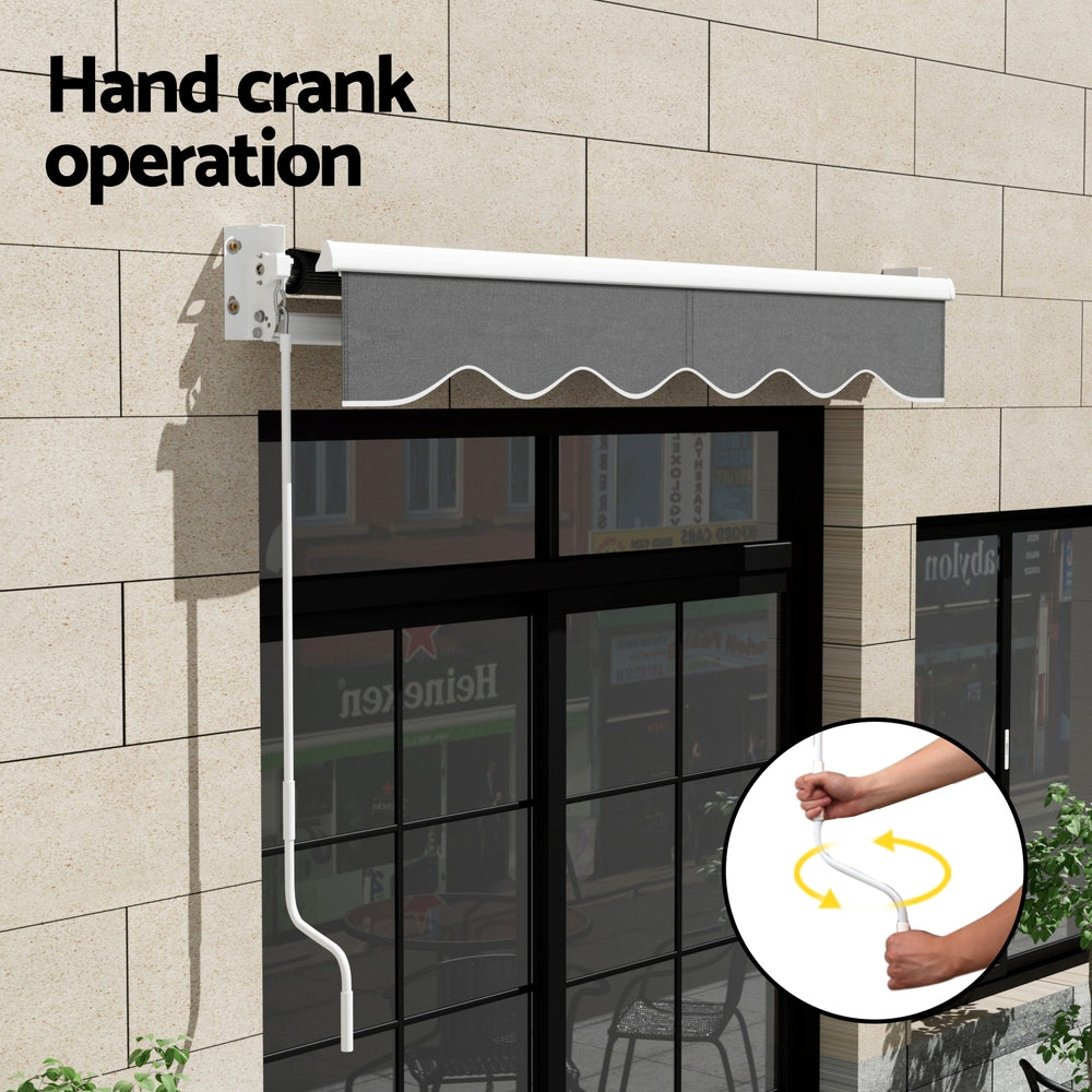 Awnings: Instahut Retractable Folding Arm Awning Manual Sunshade 2Mx1.5M Grey