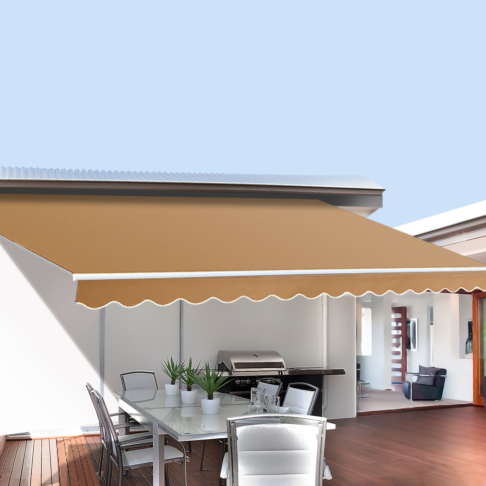 Awnings: Instahut Retractable Folding Arm Awning Manual Sunshade 2.5Mx2M Beige