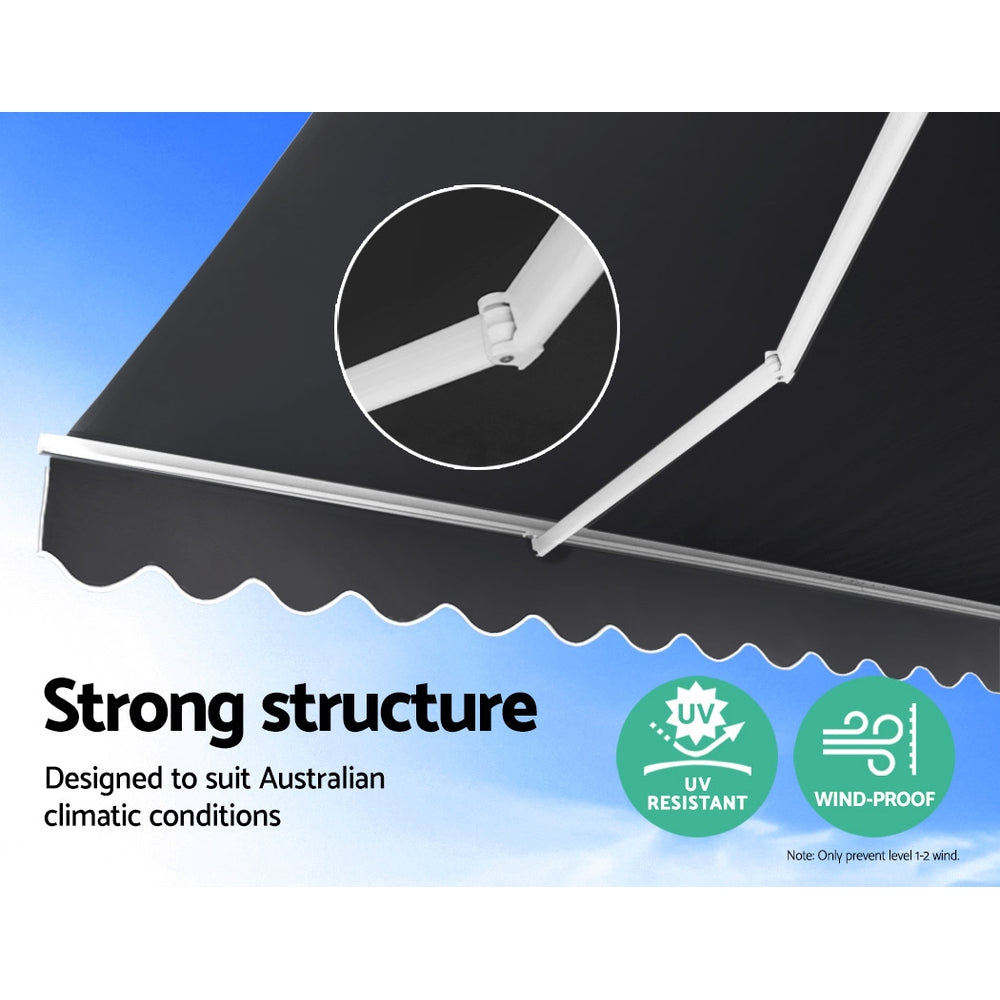 Awnings: Instahut Retractable Folding Arm Awning Manual Sunshade 2.5Mx2M Grey