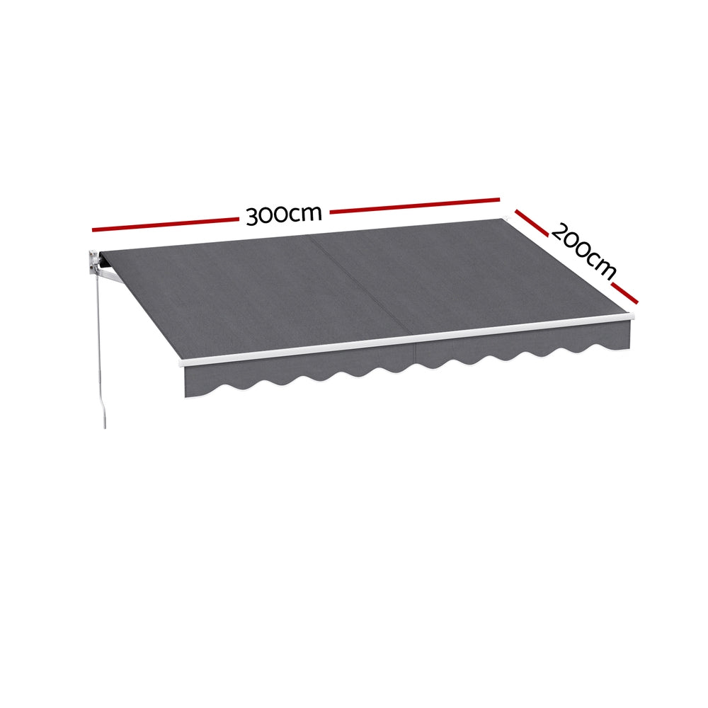 Awnings: Instahut Retractable Folding Arm Awning Manual Sunshade 3M X 2M Grey