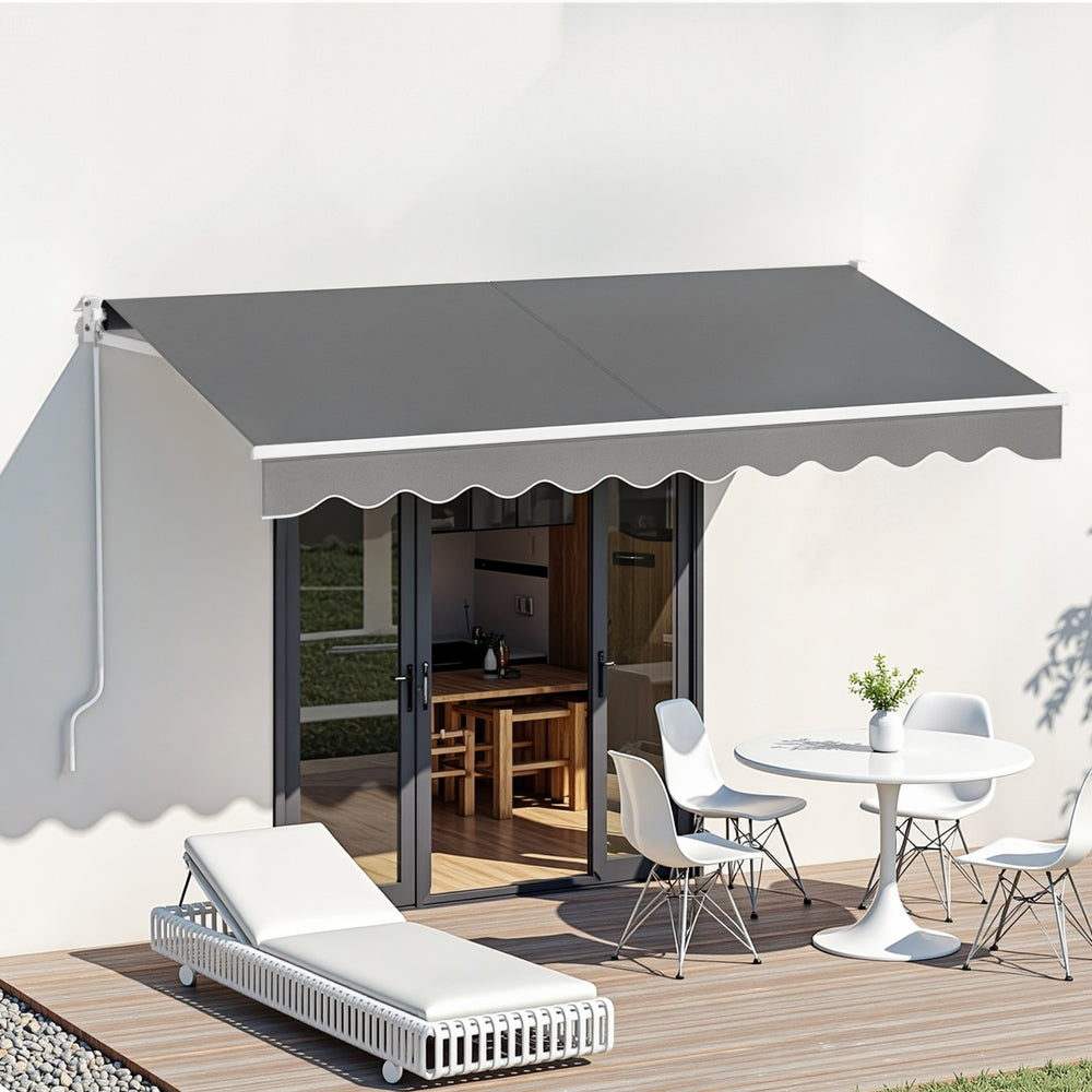 Awnings: Instahut Retractable Folding Arm Awning Manual Sunshade 3M X 2M Grey